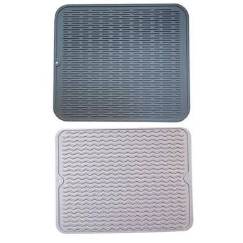 

2x Large Silicone Placemat Dish Drying Mat Kitchen Draining Table Drain Mat Sink Durable Pot Holder Cup Coaster Gray