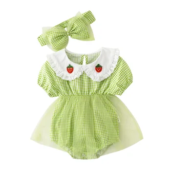 

Newborn baby clothing new born green color strawberry design sweet infant clothes set
