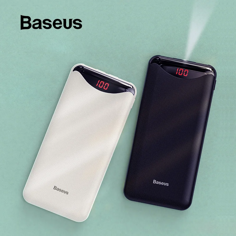 Baseus Slim 10000mAh Power Bank Dual USB Powerbank with Flashlight for iPhone 11 Pro Samsung Mini 1