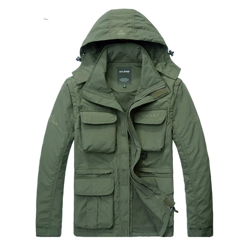

2019 Mens Jackets Coats Autumn Quick Dry 2-in-1 XXXL Tactical Military Style Army Coat Men Multi Pockets Hooded Windbreaker