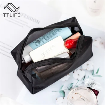 

Women Travel Cosmetic Bag Casual Zipper Make Up Transparent Mesh Makeup Case Organizer Storage Pouch Toiletry Beauty Wash Bags