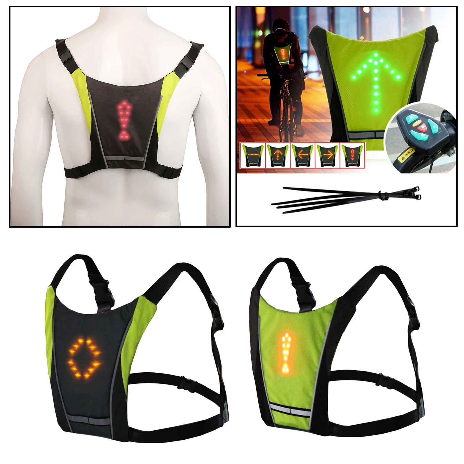 Night Cycling Remote LED Signal Turn Warning Light Security Safety Vest Backpack