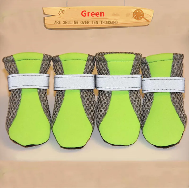 Green Обувь для домашних собак нескользящая Мягкая подошва дышащая сетка регулируемые ремешки Сапоги 4 шт(S50 - Цвет: Green