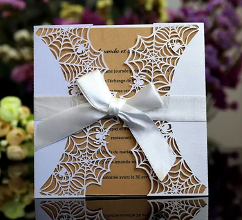 

50pcs Fancy Hollow Dark square black Halloween with spider web Invitation Card Customize Business With RSVP Card Party Supplies