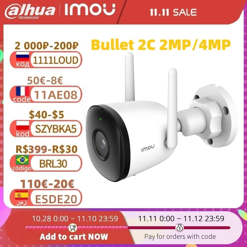 Dahua imou cámara ip tipo bala 2C para exteriores, videocámara de 4MP y 2MP con Wifi, antena Dual, grabación de Audio resistente al agua, detección humana por Ia