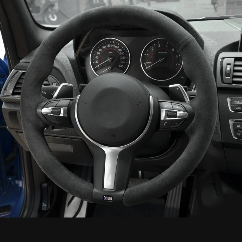 Сшитая вручную черная Алькантара чехол рулевого колеса автомобиля для BMW M3 M4 2014