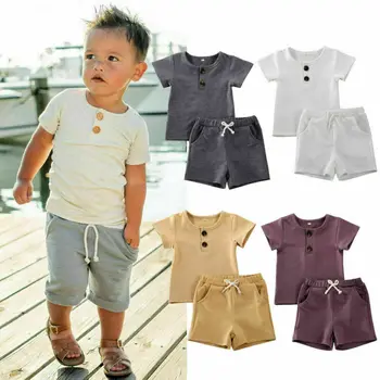 

Summer Casual Newborn Baby Clothes 2Pcs Short Sleeve Button Shirt Shorts Solid Comfortable Infant Boy Girl Outfit