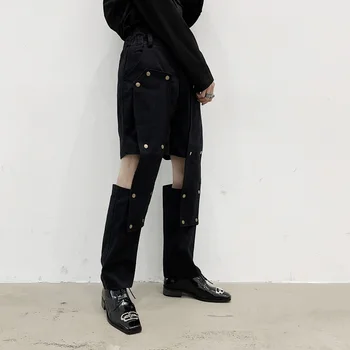 

MIXCUBIC 2020 spring Korean style personality Removable jeans men casual loose Concave shape jeans men harem pants size M-XL