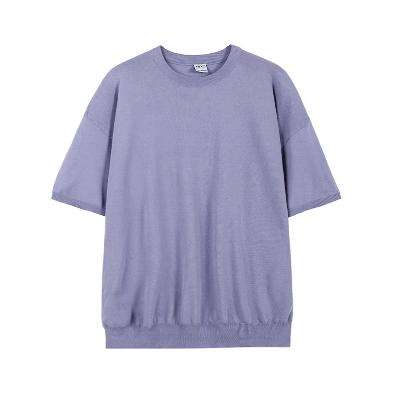 Корейская трикотажная Мужская футболка с круглым вырезом модные однотонные