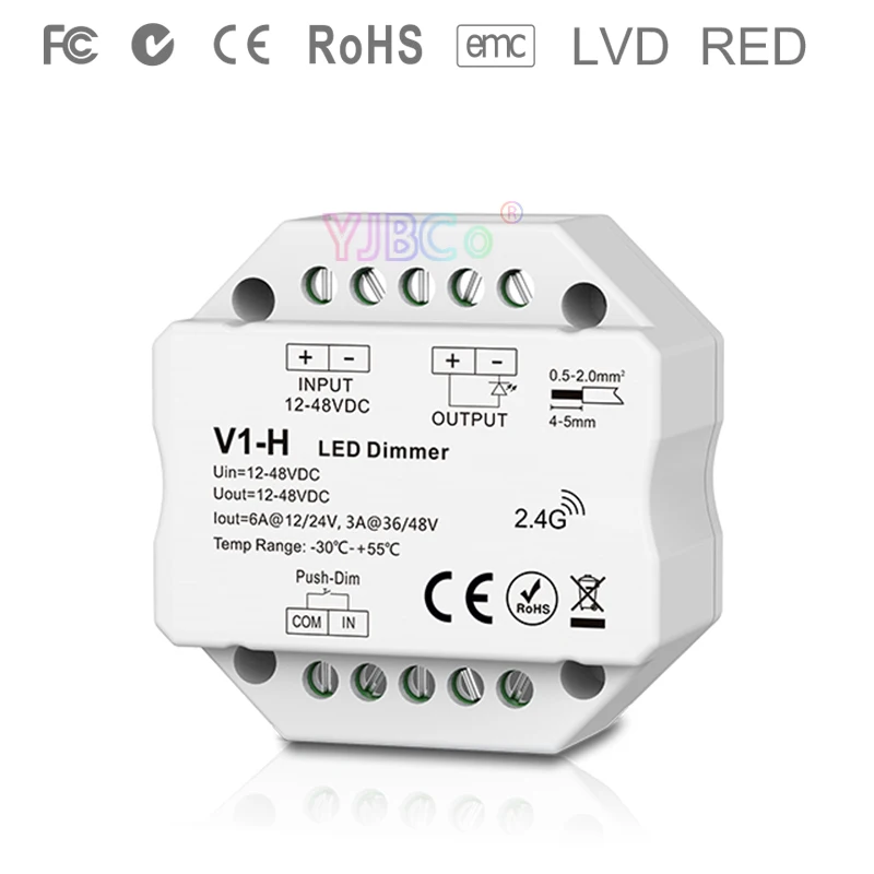 

V1-H 2.4G RF single color Led dimmer Push DimStep-less dimming led Controller for single color led strip DC 12V 24V 36V 48V