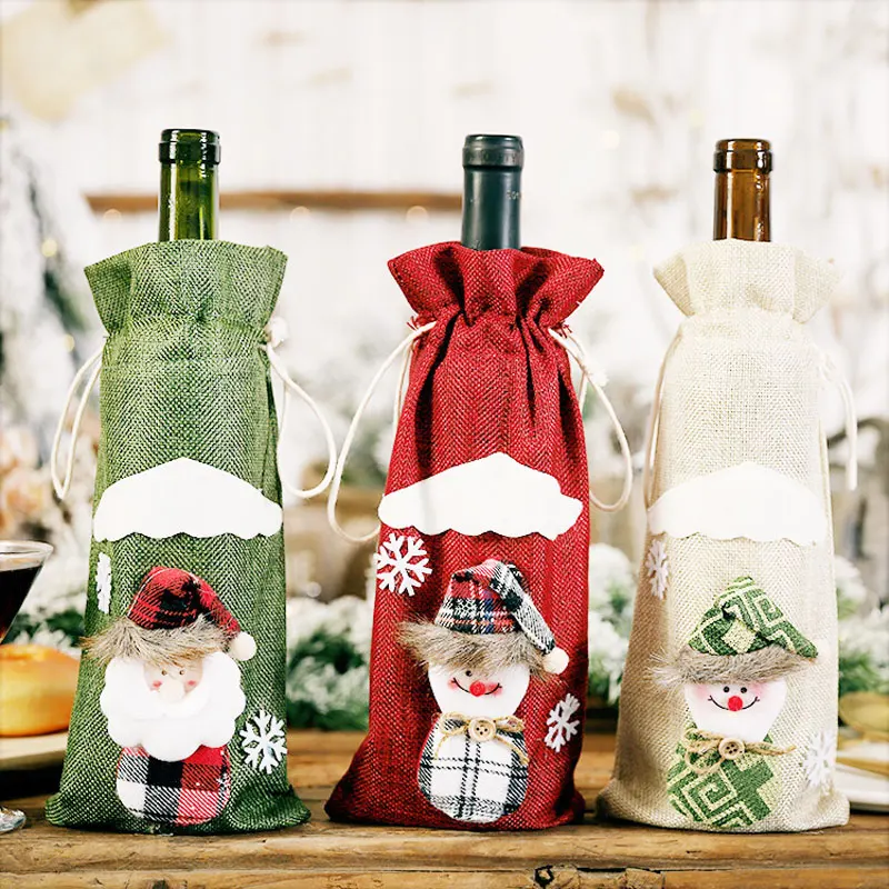 Новогодняя Рождественская бутылка вина, пылезащитный чехол, подарок Санта-Клауса, рождественские украшения для дома, декор для обеденного стола