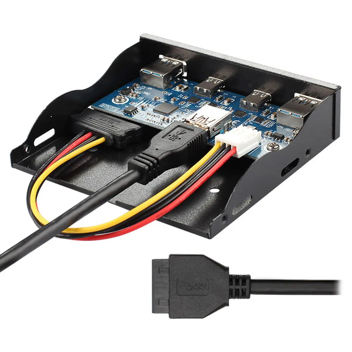 USB 3,0 концентратор 4 порта Передняя панель и USB-C к материнской плате 20Pin Соединительный кабель для 3," ячейка для дискет
