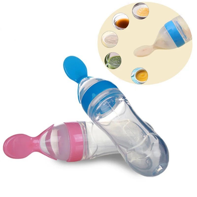 

Baby Squeezing Feeding Spoon Silicone Training Scoop Rice Cereal Food Supplement Feeder Safe Tableware Medicine Extrusion Tools