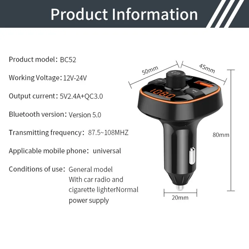 Bluetooth fm-передатчик для автомобиля, обновленный V5.0 и 7 цветов светодиодный автомобильный радиоприемник с Подсветкой Bluetooth адаптер поддерживает быструю зарядку QC3.0