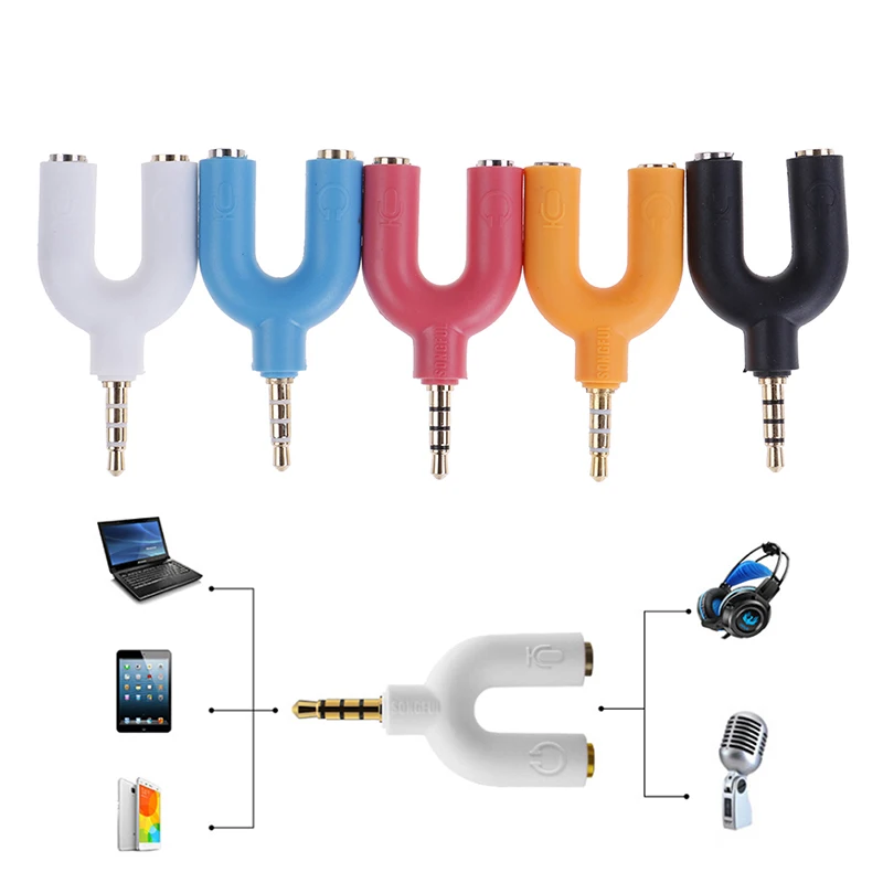 Earphone Splitter U Shape 3.5mm Stereo Audio Jack Headphone 2 Way Adapter Converter | Электроника