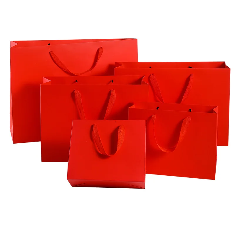1pc Multi size red Kraft Paper gift Bags with handles Shopping Package