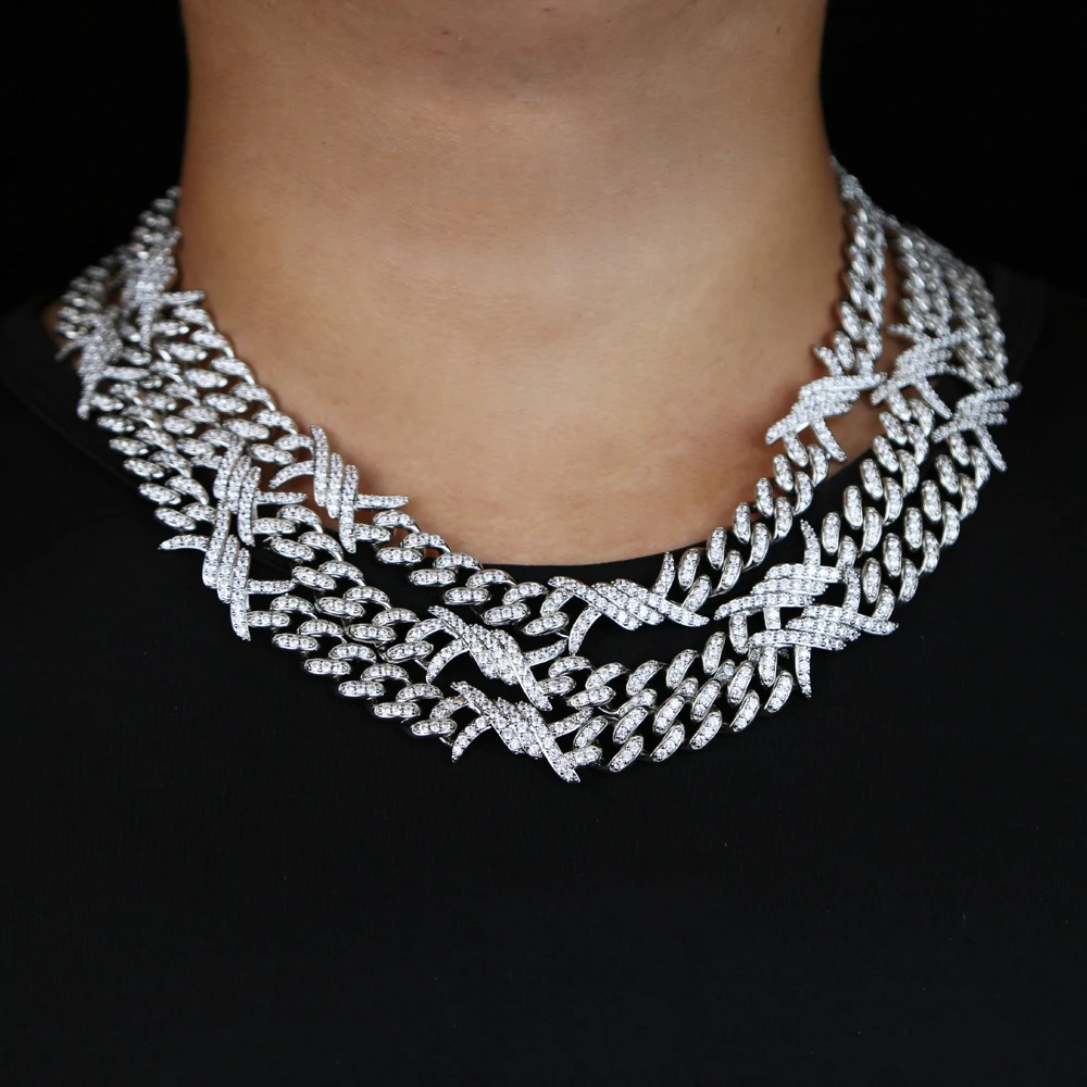 New arrived miami cuban chain necklace with bling cz barbed wire - Main Image
