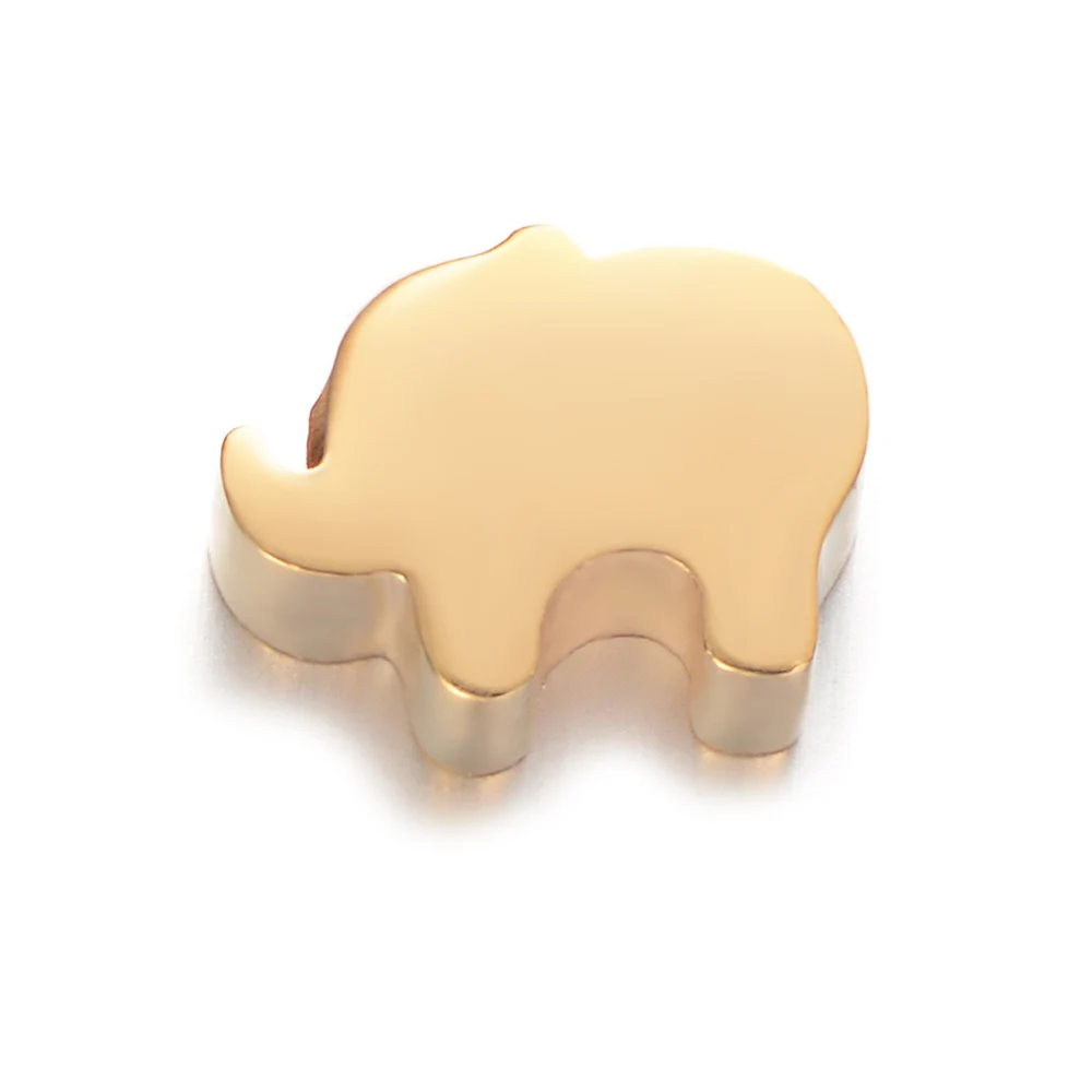 gold elephant 5 шт 316L бусины из нержавеющей стали 1,8 мм отверстие может поместиться 1 мм/1,5 мм цепи DIY ювелирные изделия Сердце Звезда Луна слон Черепаха Крест ключ Корона - Цвет: gold elephant