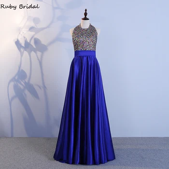 

2020 Real Picture Prom Dresses Long A-line Vestidos de noite Halter Sexy Low Back Vestidos de noche Trajes de gala
