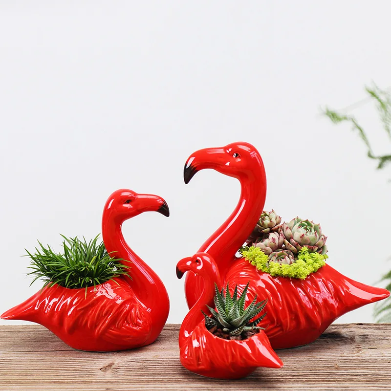 

Creative Succulent Plants Ceramic Pots Red Flamingo Shape Cute Flower Pot Balcony Desk Table Decoration Zakka Fleshy Flower Pot