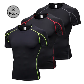 

Lixada 3pcs Men Short Sleeve Compression Shirt Quick Dry Running Fitness Athletic Workout T-Shirt Baselayer Top t shirts men