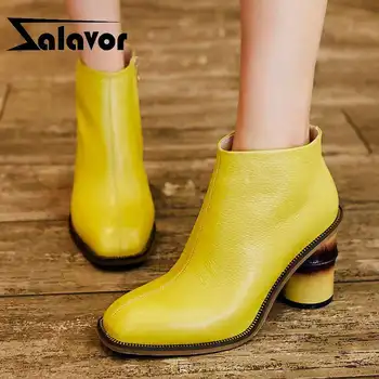 

ZALAVOR Real Leather Ankle Boots Women Casual Zipper Brand Quality Designer Shoes Women Fall Winter High Heel Boots Size 34-39