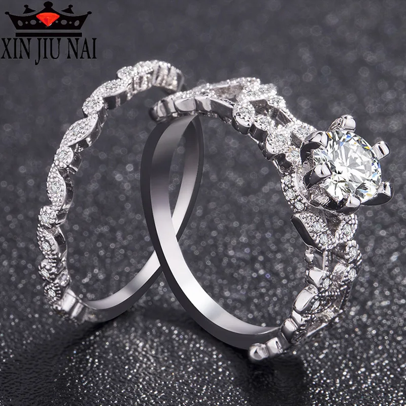 

2 pieces/sets Fashionable and Beautiful Crystal Rings Romantic High Quality Zircon Lady Ring Set Party Jewelry Gifts women's Rin