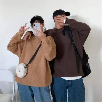 

2019 Autumn And Winter New Youth Popular Mink Fur Round Neck Pullover Fashion Casual Solid Color Loose Sweater S-XL