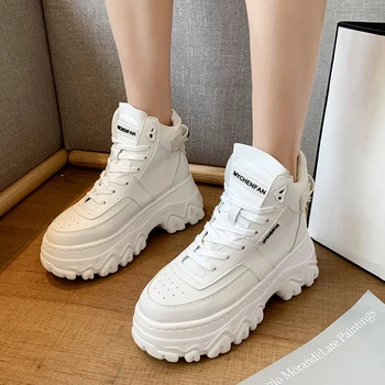 

Winter Sneakers Women Black White Thick Sole High Top Sneakers Fashion Platform Vulcanized Shoes Women Luxury Chunky Trainers
