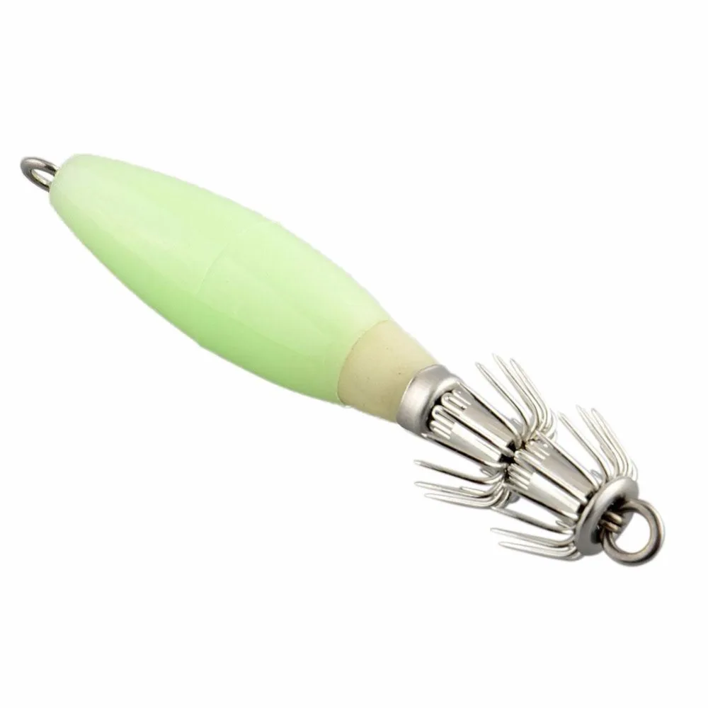 100pcs Luminous Squid Jig Fishing Lures Artificial Bait Night Fishing Wood Shrimp Squid Hooks 9.5cm 14g