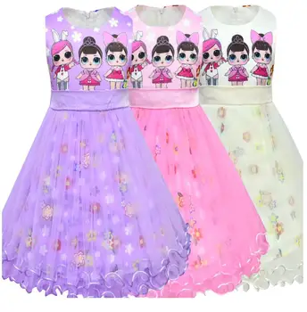 

L.O.L SURPRISE Summer Toddler Girls Cartoon Dress Kids Baby Mesh Clothes Princess Dress Bow Dresses Vestidos