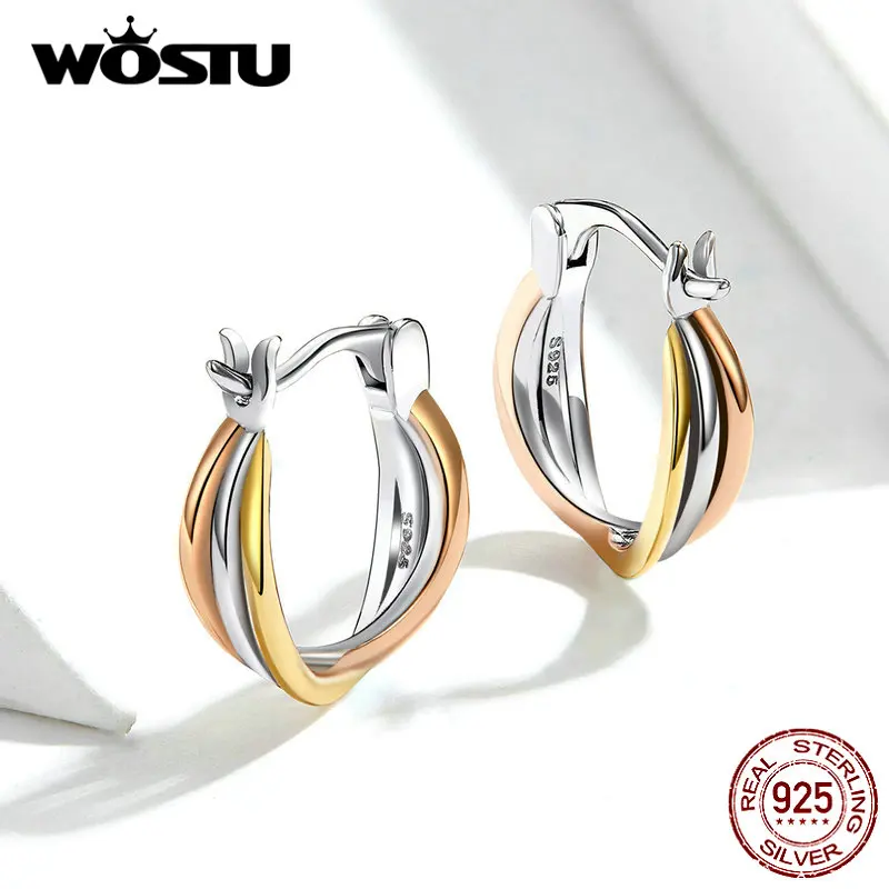 WOSTU Новое поступление 925 пробы серебряные двухцветные серьги для женщин модные украшения новые серьги DXE719