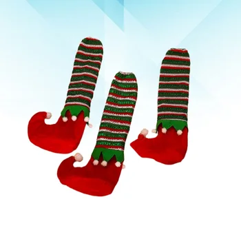 

1 Set 4Pcs Christmas Decoration Striped Elf Table Foot Cover Chair Foot Cover