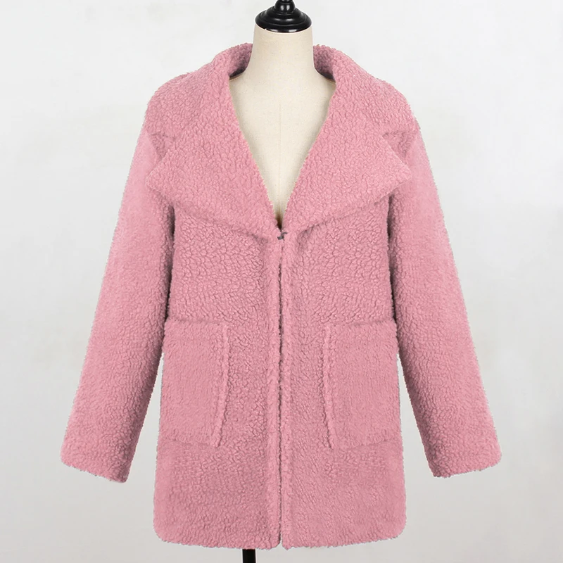 Pink Sfit Женские флисовые куртки модные с длинным рукавом Мягкие на молнии флисовые пальто для улицы Осень Зима Воротник с отложным воротником Casaco - Цвет: Pink