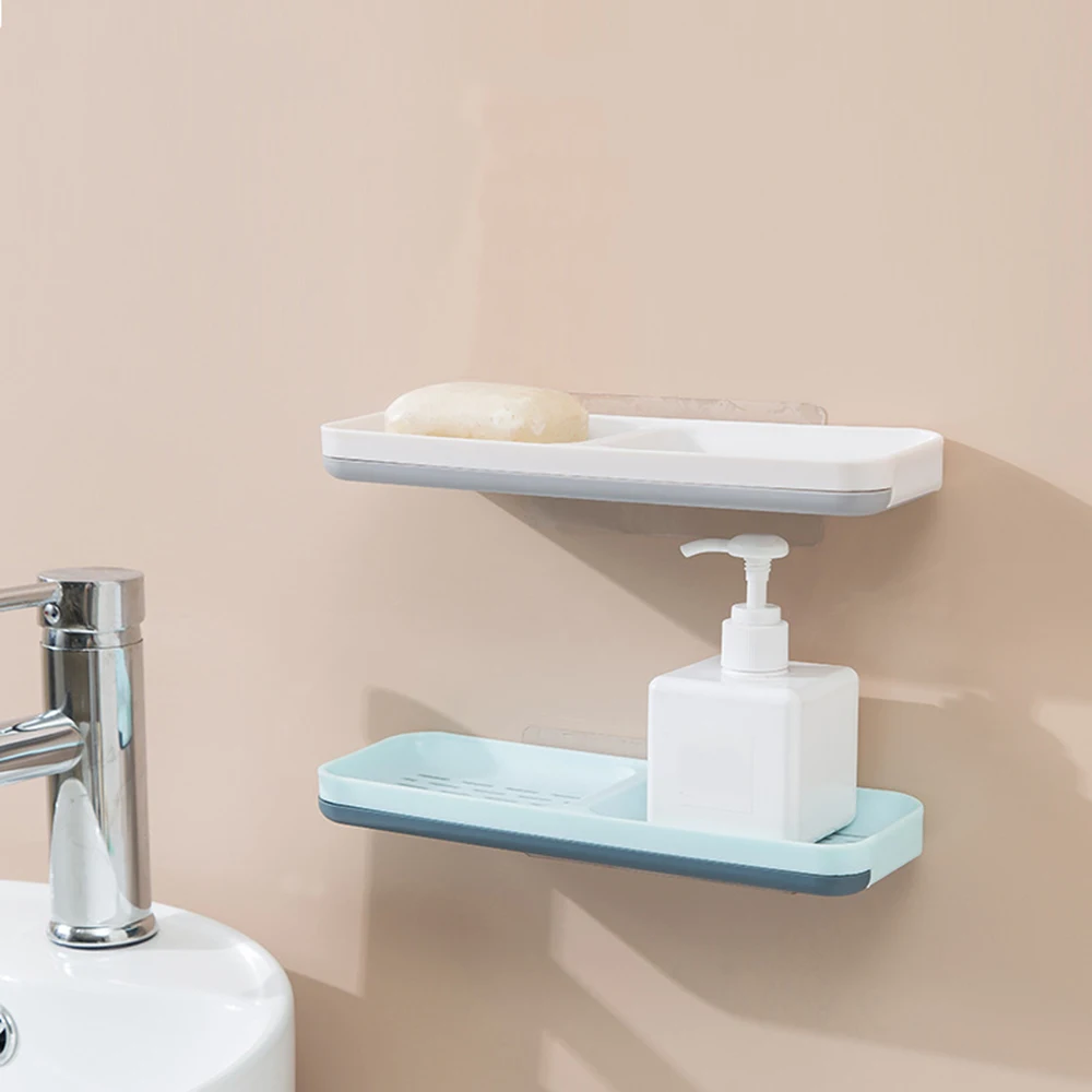 Двойной слой мыльницы держатель для ванной настенный стеллаж для хранения мыльница кухонная посуда сливная губка подвесной стеллаж