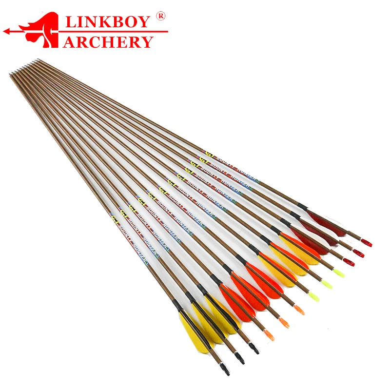 12 шт. Linkboy стрельба из лука углерода стрелка дерево кожи ID4.2mm Sp600 3 &quotоперение