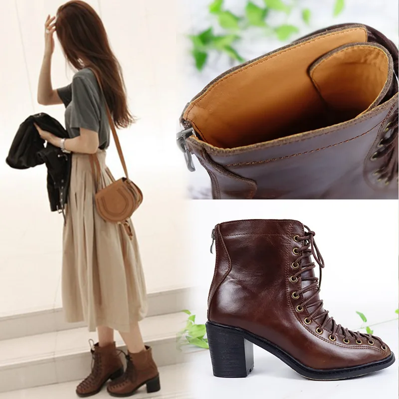 

Retro strap-on boots, leather Martin shoes, thick-heeled women's boots