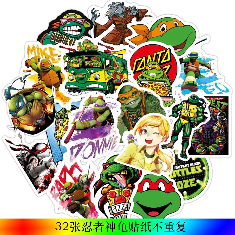 32 Mixed Cartoon Ninja Graffiti Stickers for Bike Motorcycle Phone Laptop Travel Luggage for Guitars PVC Waterproof Stickers