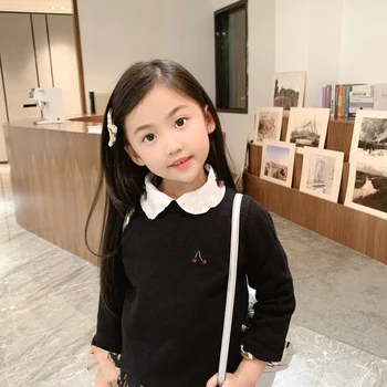 

Per-sale 2020 New Autumn Toddler Sweater Parent-child Black Knitted Handmade Cherry Bead Sweater Baby Girl Sweater Kids Top