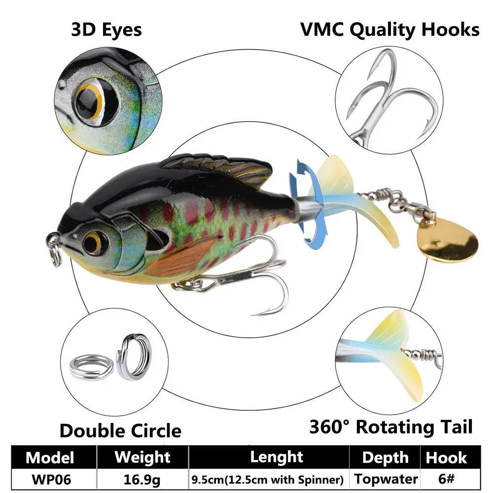 1Unit Whopper Popper 9.5Cm/16.9G Topwater Fishing Lure Artificial Bait Hard Plopper Soft 360 Rotating Tai Fishing Lure Wobblerr