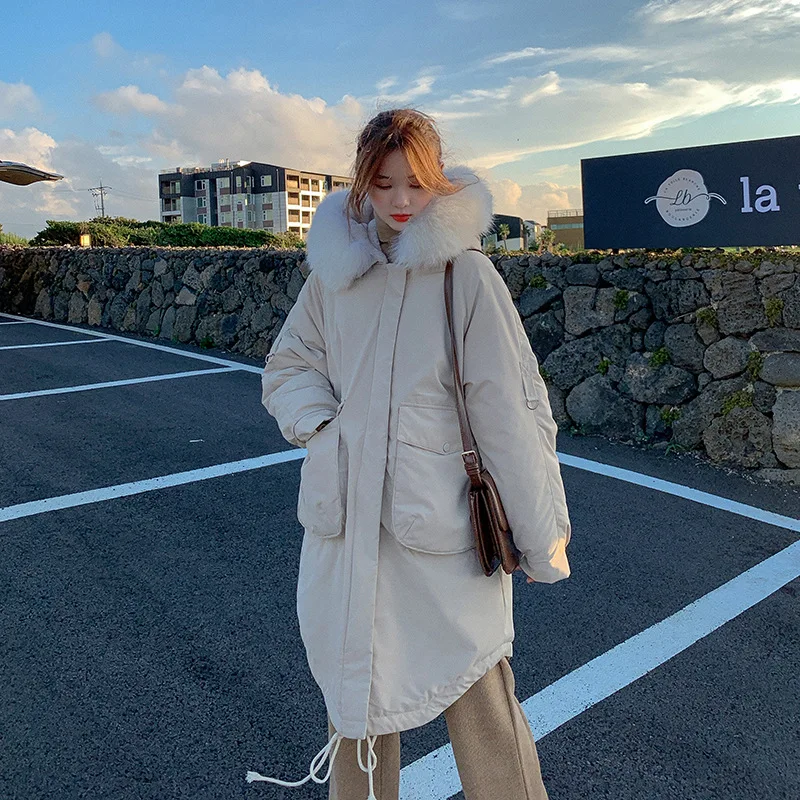 

Cotton Coat Women's Mid-length 2019 New Style Korean-style Loose-Fit over-the-Knee Large Fur Collar Cotton-padded Clothes Winter
