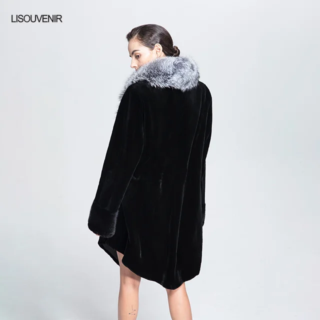 Lisouvenir стиль Настоящее меховое пальто из норки меховая одежда теплая Роскошная зимняя куртка из натурального меха норки с лисьим воротником для женщин