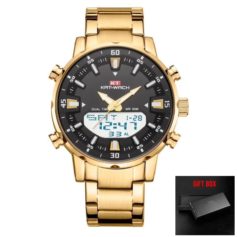 2022 Gold Wrist Watch Men Top Brand Waterproof Sports Digital Watches LED Steel Military Quartz Watch For Men Wristwatch Relogio 