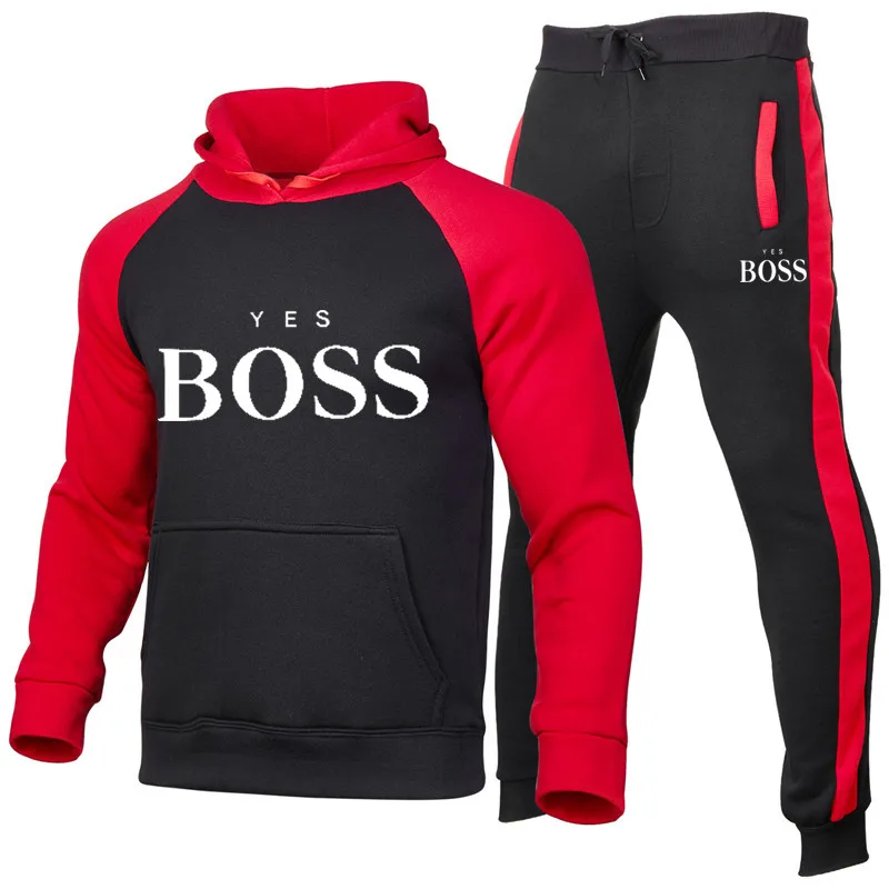 

2020 new spring and autumn fleece warm men's hoodie + pants sports suit casual men and women sports