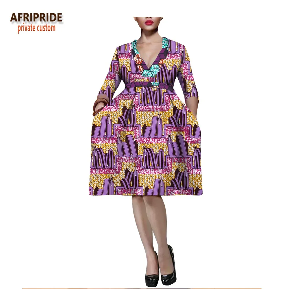 Летнее Африканское платье А-силуэта с принтом Анкары для женщин AFRIPRIDE с рукавом три четверти длиной до колена женское платье с sashA1825065 - Цвет: 144X184BX