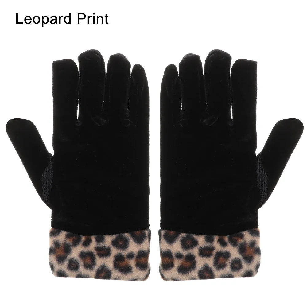other-leopard Новые модные женские черные кожаные PU перчатки женские зимние теплые кроличьи меховые варежки с сенсорным экраном ветрозащитные утепленные кашемировые перчатки - Цвет: other-leopard