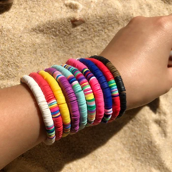 

Recyclable Polymer Clay Disc Beads Waxed String Bracelets Women Femme Boho Mixed Color Popular Wristband Jewelry