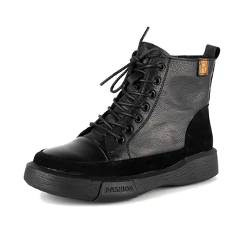 

100% Genuine Leather Boots Women Early Winter Shoes 2020 Casual Women Ankle Boots Cow Leather Ladies Footwear Black A2689