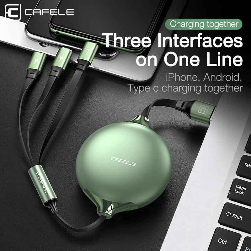 CAFELE 3 в 1 USB кабель для iPhone 11 pro max X XS 8 Выдвижной зарядный кабель type C Micro USB кабель для синхронизации данных мобильного телефона