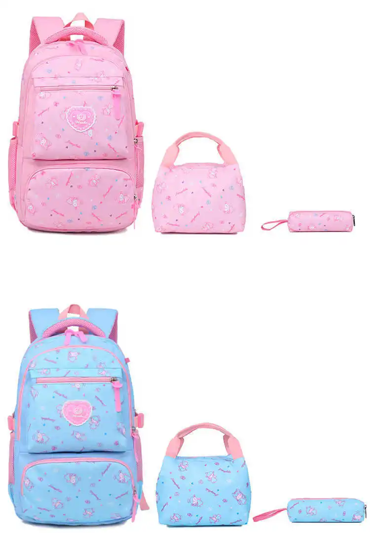 Primary Orthopedic School Bag For Children Kid Fashion Canvas Student Printing 3 Pcs Cartoon Lovely Backpack Capacity Bag
